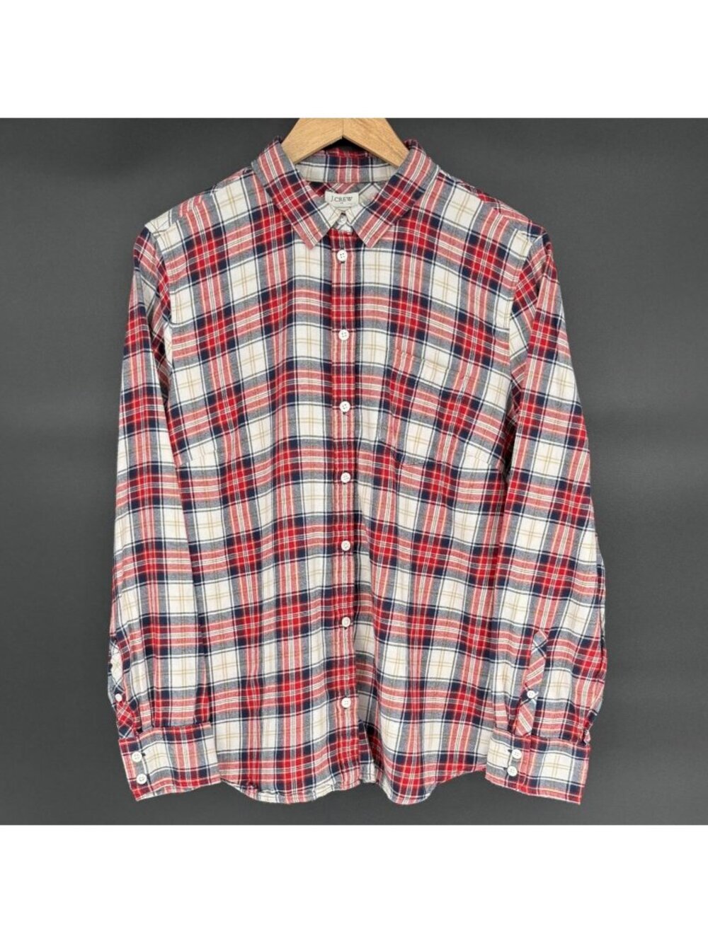 J.Crew Womens Soft Plaid Flannel Shirt XL Red Blue White Cotton Button Front